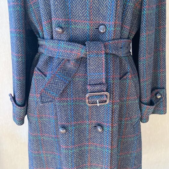 Vintage Aquascutum Trench Coat | Pure Virgin Wool Herringbone Plaid - Picture 3 of 14